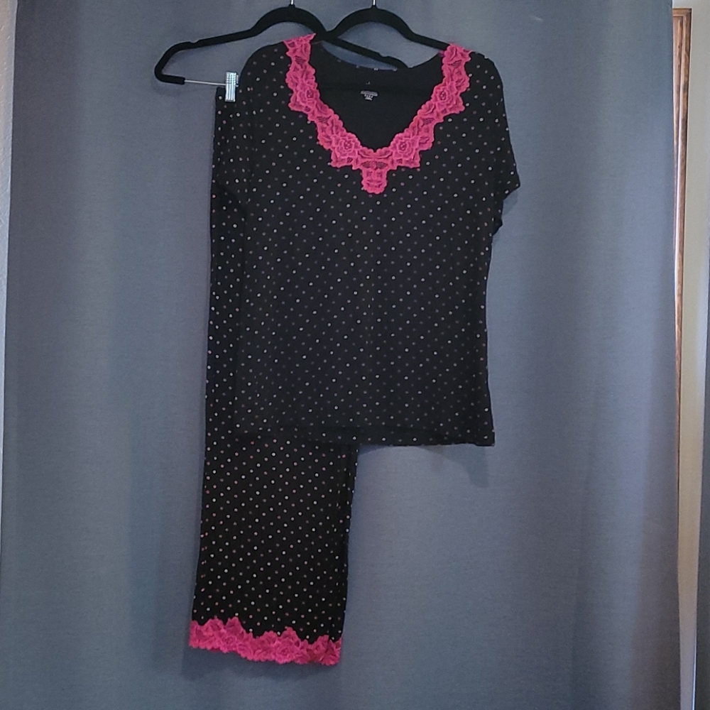 Pink Lace Floral Dotted PJ Set